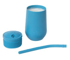 Ezpz Happy Cup & Straw in blue - Lid Opened with Milk Inside - Available at www.tenlittle.com