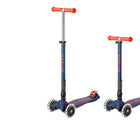 Side by side of Micro Kickboard Maxi Deluxe Foldable LED Scooter - Navy Blue/Red. Available at www.tenlittle.com