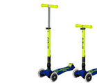 Side by side of Micro Kickboard Maxi Deluxe Foldable LED Scooter - Neon Canary Yellow. Available at www.tenlittle.com