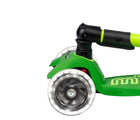 Close up of light-up wheel on Micro Kickboard Maxi Deluxe Foldable LED Scooter - Neon Parrot Green. Available at www.tenlittle.com
