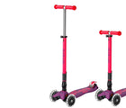 Side by side of Micro Kickboard Maxi Deluxe Foldable LED Scooter - Neon Ultra Pink. Available at www.tenlittle.com