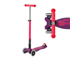 Front and top view of Micro Kickboard Maxi Deluxe Foldable LED Scooter - Neon Ultra Pink. Available at www.tenlittle.com