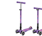 Side by side of Micro Kickboard Maxi Deluxe Foldable LED Scooter - Purple. Available at www.tenlittle.com