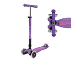 Front and top view of Micro Kickboard Maxi Deluxe Foldable LED Scooter - Purple. Available at www.tenlittle.com