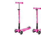 Side by side of Micro Kickboard Maxi Deluxe Foldable LED Scooter - Shocking Pink. Available at www.tenlittle.com