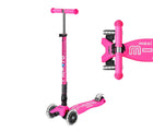 Front and top view of Micro Kickboard Maxi Deluxe Foldable LED Scooter - Shocking Pink. Available at www.tenlittle.com
