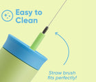 Straw brush fitting into and cleaning straw of Owala Stainless Steel Tumbler - 12oz - Blue/Green. Available at www.tenlittle.com