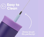 Straw brush fitting into and cleaning straw of Owala Stainless Steel Tumbler - 12oz - Purple. Available at www.tenlittle.com