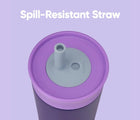 Top view of spill-resistant straw and Owala Stainless Steel Tumbler - 12oz - Purple. Available at www.tenlittle.com