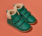 Side and top view of Ten Little Furry High Top - Emerald Green. Available at www.tenlittle.com