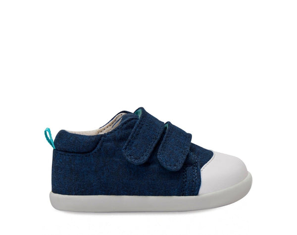 Side view of Ten Little First Walkers - Navy Blue. Available at www.tenlittle.com