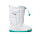 Side view of Ten Little Snow Boots - White/Teal. Available at www.tenlittle.com