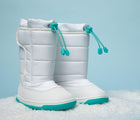 Ten Little Snow Boots in White and Teal. Available at www.tenlittle.com
