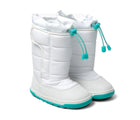 Front and side view of Ten Little Snow Boots - White/Teal. Available at www.tenlittle.com