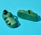 Top and bottom of shoe view of Ten Little Splash Sandals 2 - Dino Green. Available at www.tenlittle.com