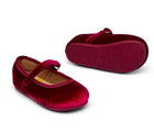 Top and outsole view of Ten Little Velvet Ballet Flats - Burgundy Red. Available from www.tenlittle.com