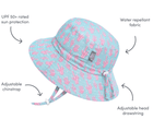 Features of Jan & Jul AquaDry Bucket Hat - Coral. Available at www.tenlittle.com