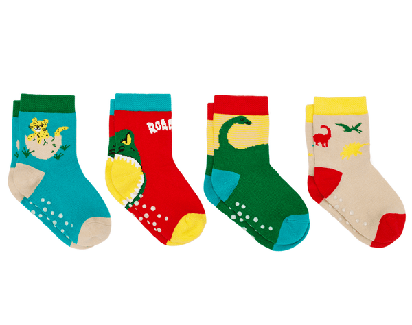 Ten Little Everyday Crew Socks 4 Pack- Dino - Available at www.tenlittle.com