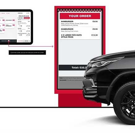 QSR customer vehicle at LineTen’s drive-thru kiosk featuring real-time ordering and digital menu interface.