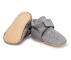 Front and bottom view of Ten Little Everyday Baby Booties - Heather Gray. Available at www.tenlittle.com