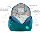 Interior and features of Ten Little Recycled Backpack 12 Inch - Navy & Green. Available at www.tenlittle.com