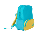 Side view of Ten Little Recycled Backpack 12 Inch - Teal & Yellow. Available at www.tenlittle.com