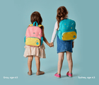 Two girls age 4.5 wearing Ten Little Recycled Backpack 12 Inch - Assorted Colors. Available at www.tenlittle.com