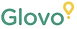 Glovo logo: green text with yellow location pin