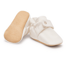 Front and bottom view of Ten Little Everyday Baby Booties - Soft White. Available at www.tenlittle.com